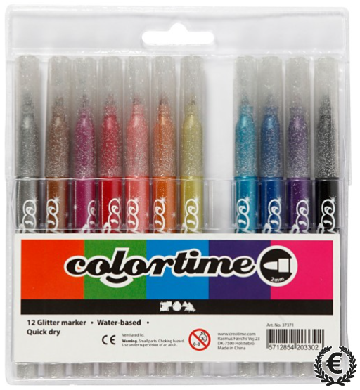 Feutres à paillettes Colortime - Pointes 4,2 mm - Couleurs assorties - 12 pcs